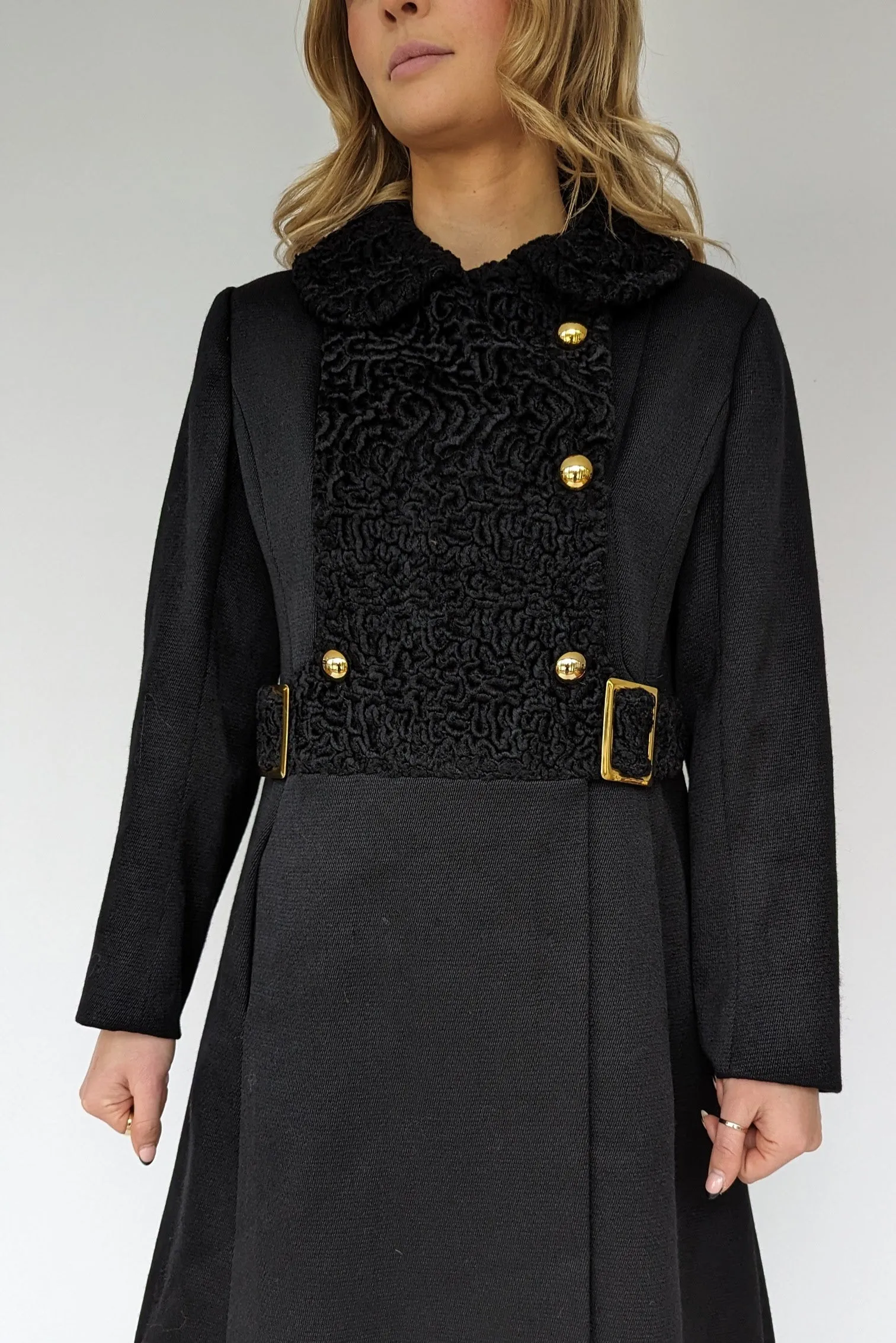 1960s Black Wool Astrakhan Long Coat
