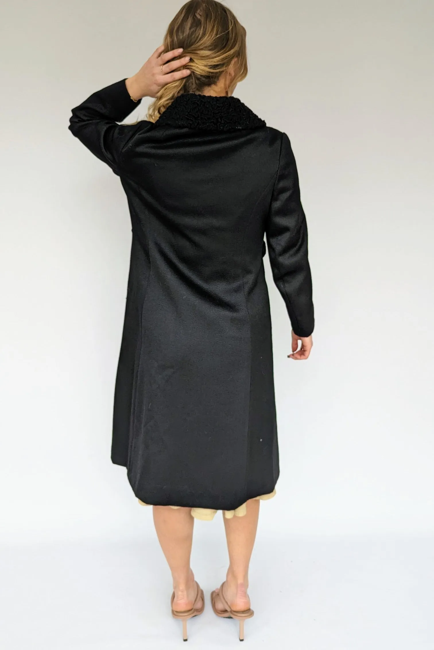 1960s Black Wool Astrakhan Long Coat