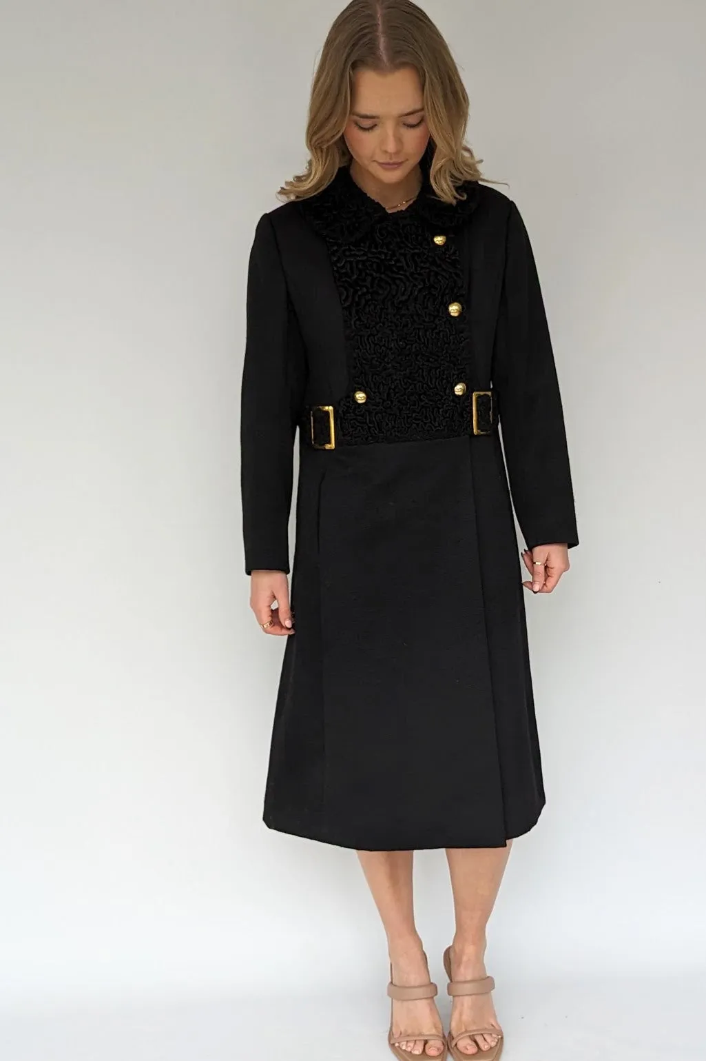 1960s Black Wool Astrakhan Long Coat