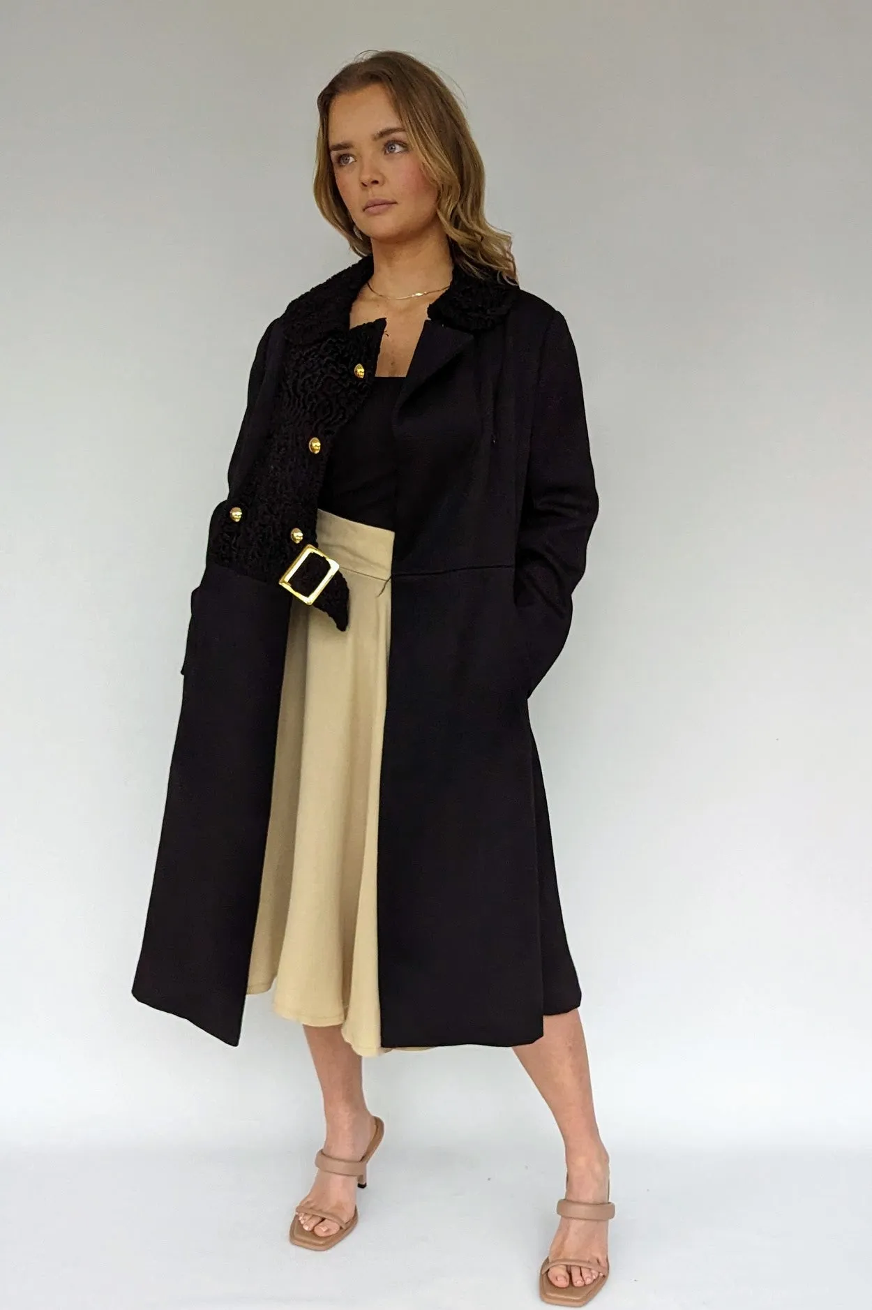 1960s Black Wool Astrakhan Long Coat