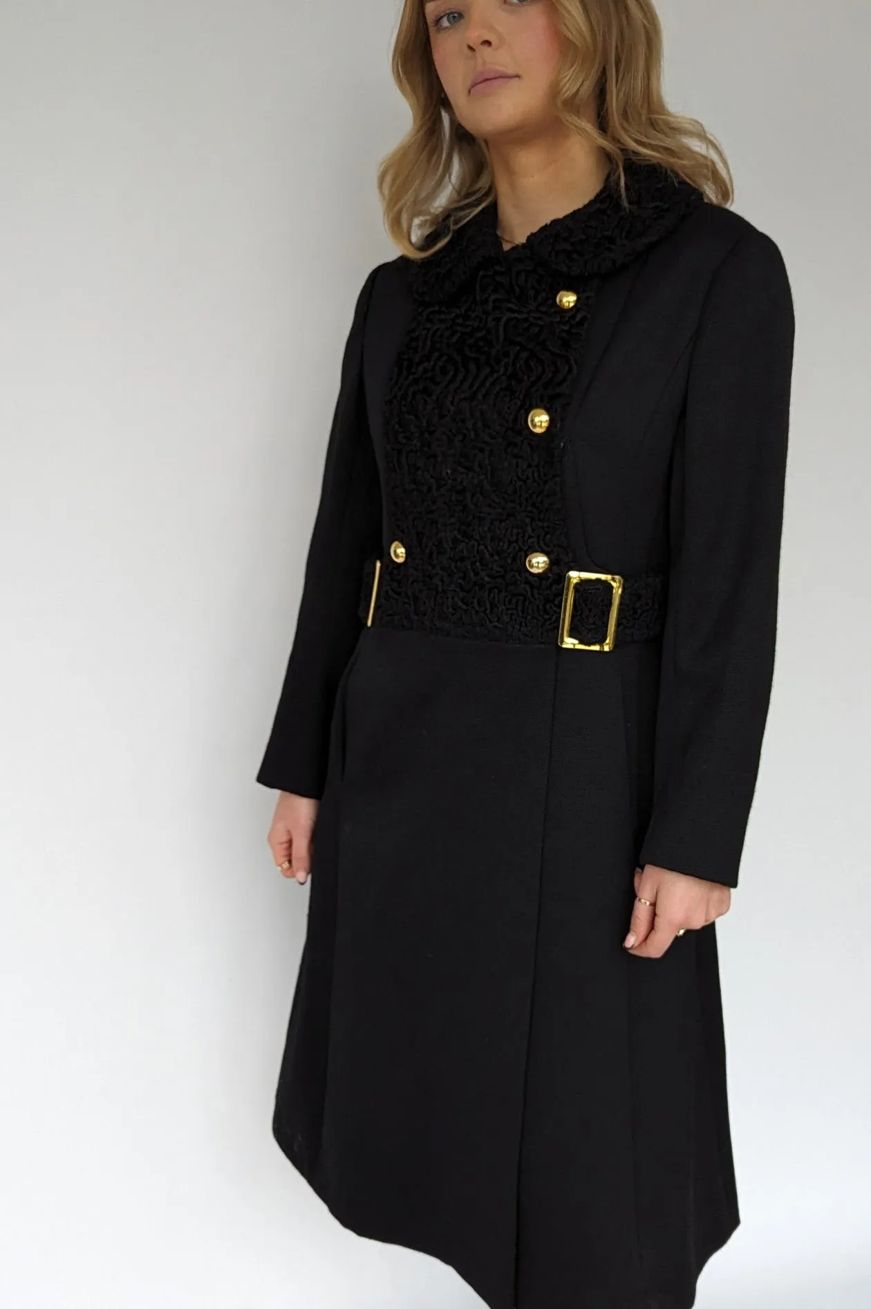 1960s Black Wool Astrakhan Long Coat