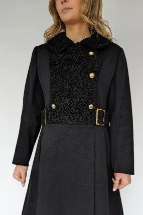 1960s Black Wool Astrakhan Long Coat