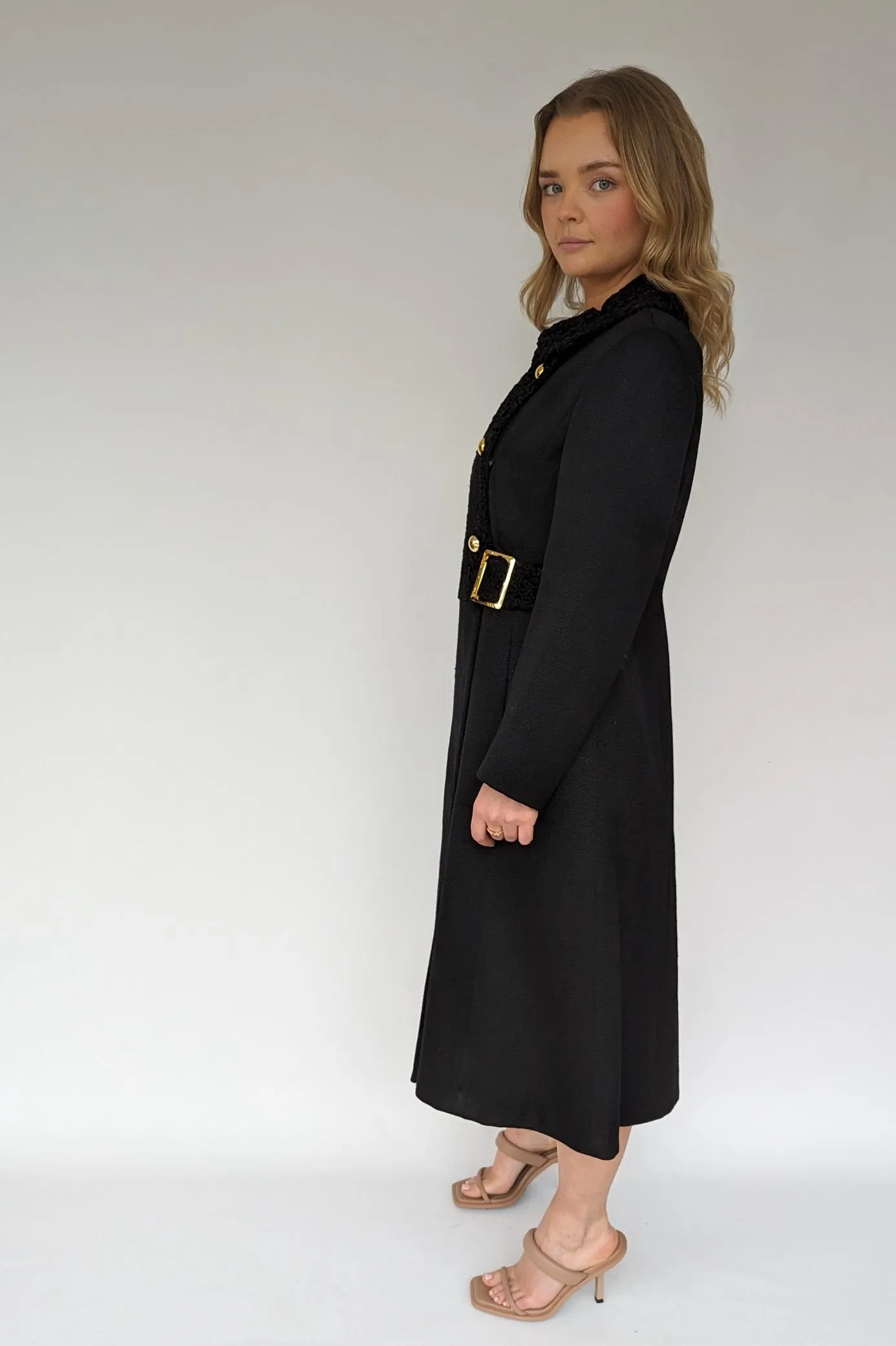 1960s Black Wool Astrakhan Long Coat