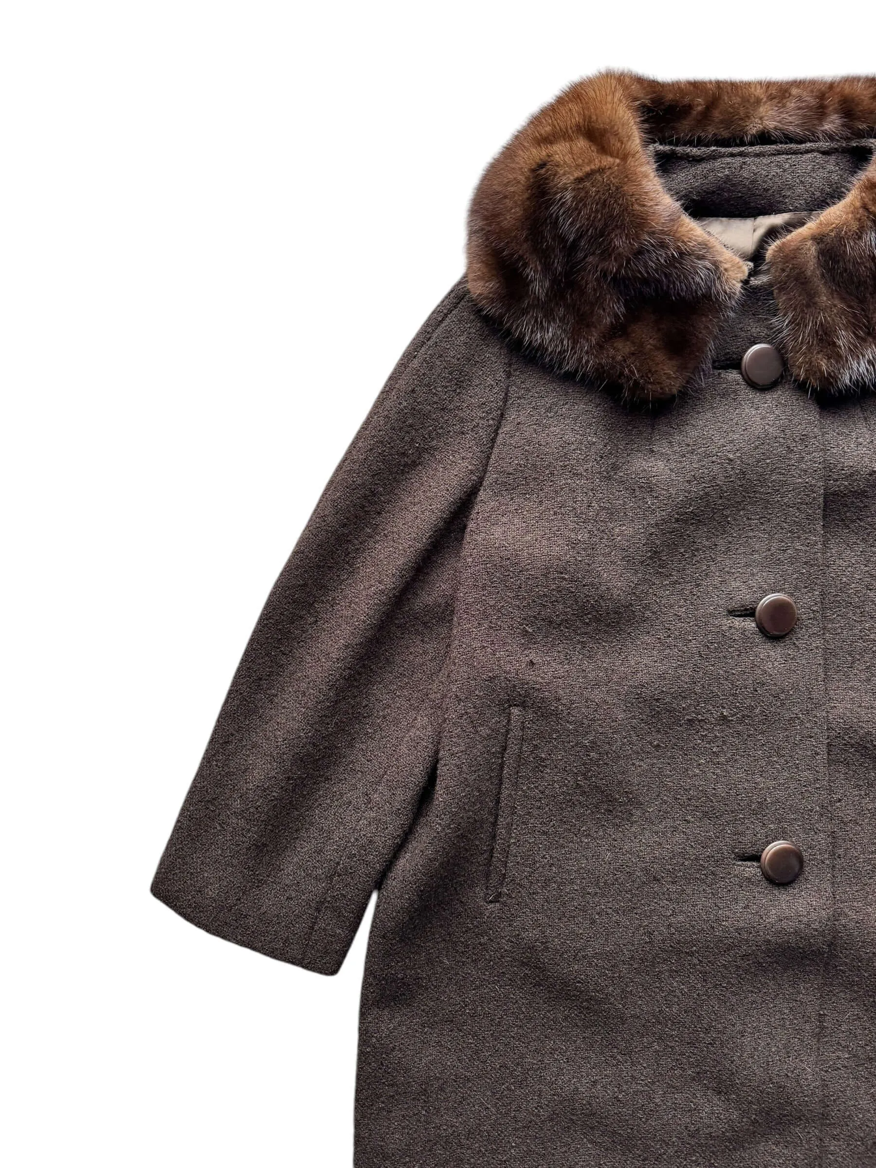 1960s Shagmoor Brown Coat with Mink Collar M-XL