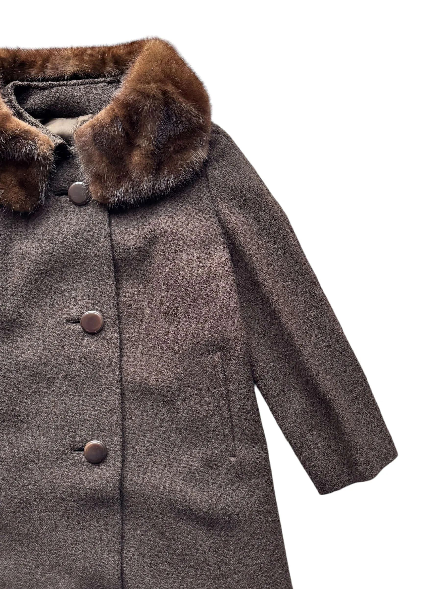 1960s Shagmoor Brown Coat with Mink Collar M-XL