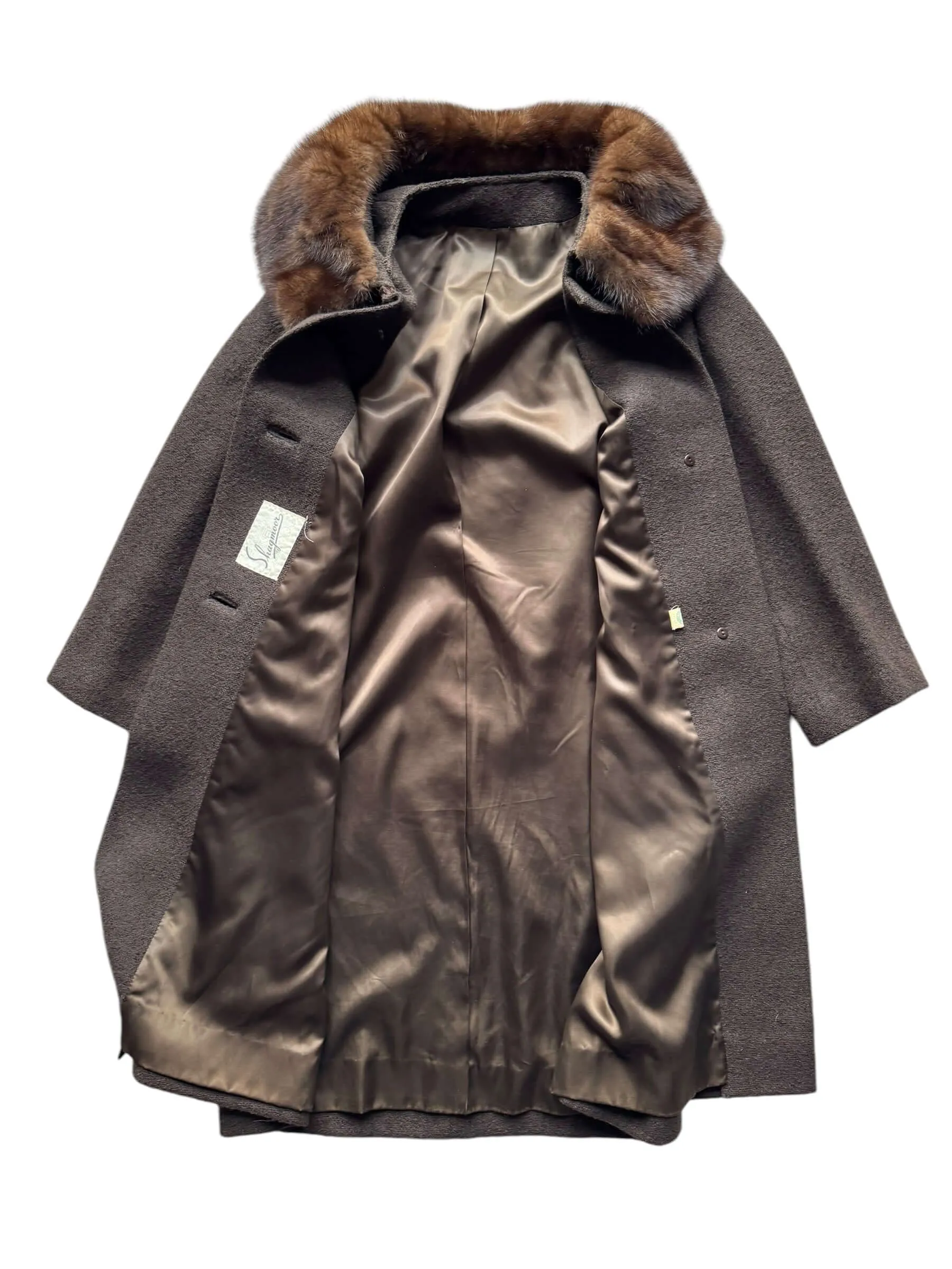 1960s Shagmoor Brown Coat with Mink Collar M-XL