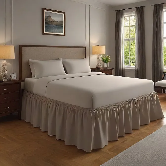8" Inch Drop Wrap-Around Bed Skirt Ivory 1-Piece Egyptian Cotton