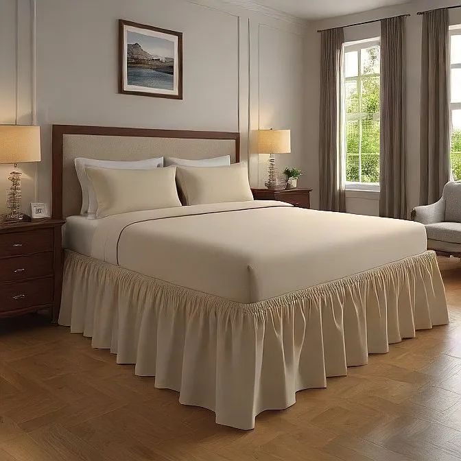 8" Inch Drop Wrap-Around Bed Skirt Ivory 1-Piece Egyptian Cotton
