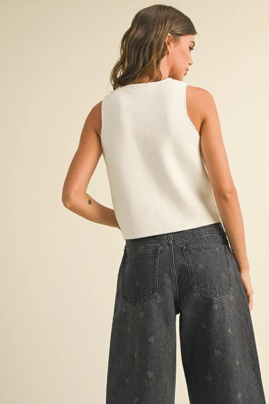 Alexis Sleeveless Button Down Knit Vest White