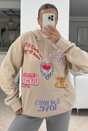 all we need is love stone printed hoodie