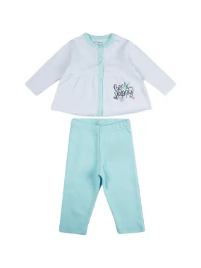 Baby Top & Bottom Set - Be Happy Print - Aqua