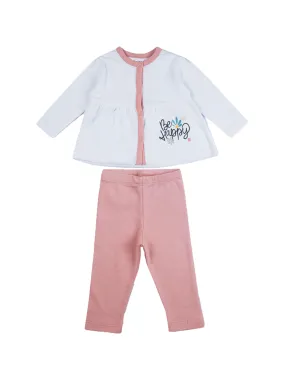 Baby Top & Bottom Set - Be Happy Print - Peach