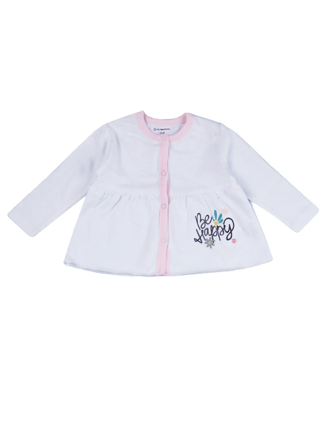 Baby Top & Bottom Set - Be Happy Print - Pink
