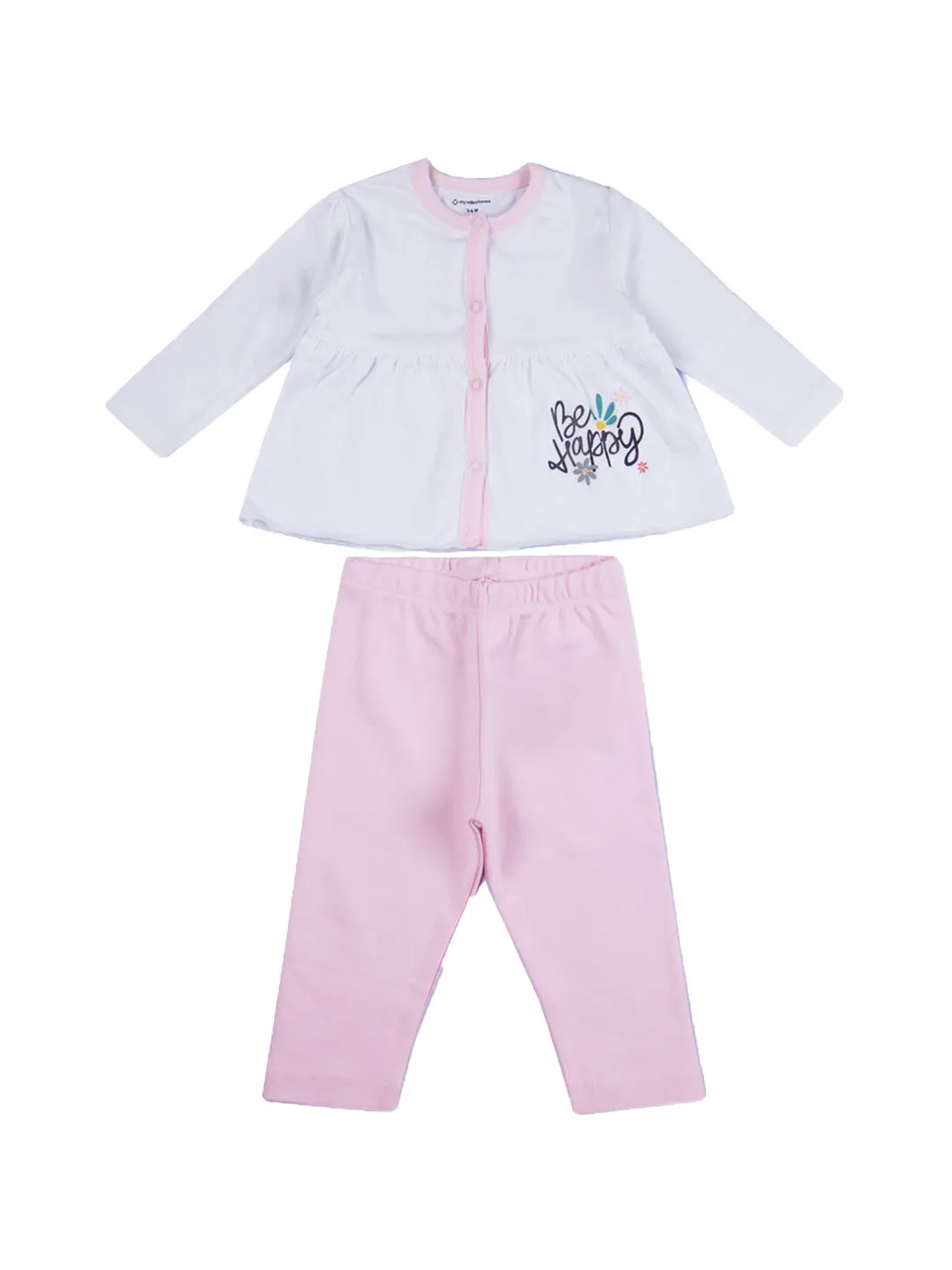 Baby Top & Bottom Set - Be Happy Print - Pink