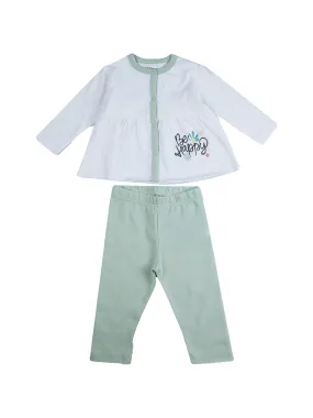 Baby Top & Bottom Set - Be Happy Print - Sage Green