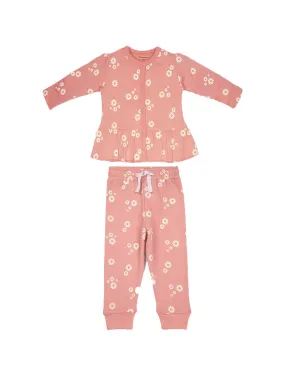 Baby Top & Bottom Set - Peach Daisy Print