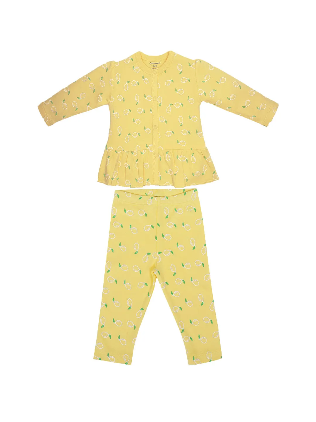 Baby Top & Bottom Set - Yellow Lemon Print