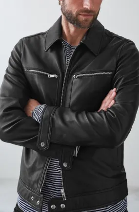 Backo Black Leather Jacket Men Biker Motorcycle