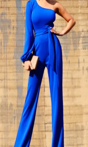 Bashin Blu One Shoulder Jumpsuit