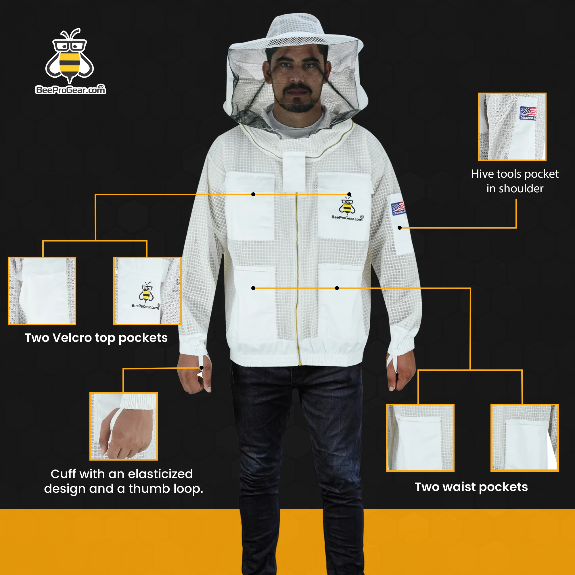 BeeProGear 3-Layer Ultra Ventilated Beekeeping Jacket with Round Veil | Sting-Proof Mesh for Unisex Beekeepers | White