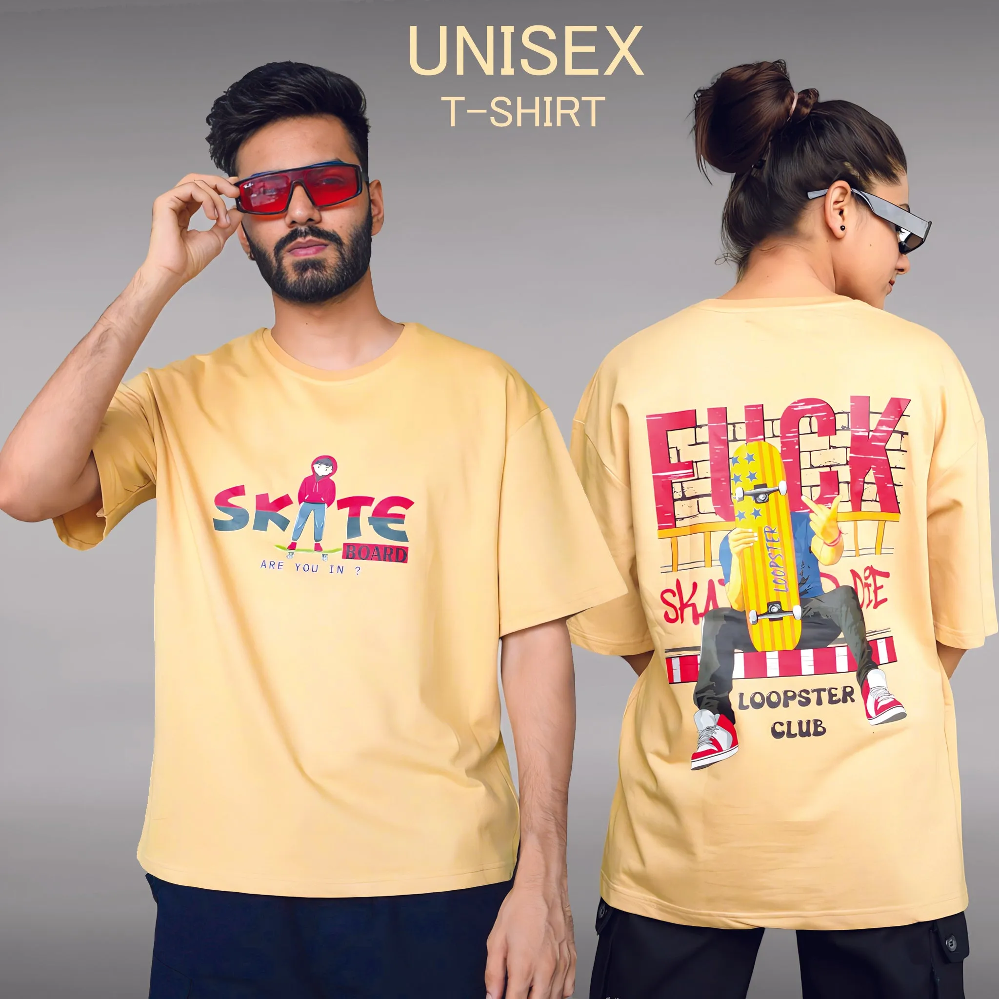 Beige Premium Relaxed Fit T-shirt with skate graphic (230 GSM)