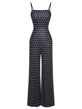 Black 1940s Polka Dots Back Strap Jumpsuit