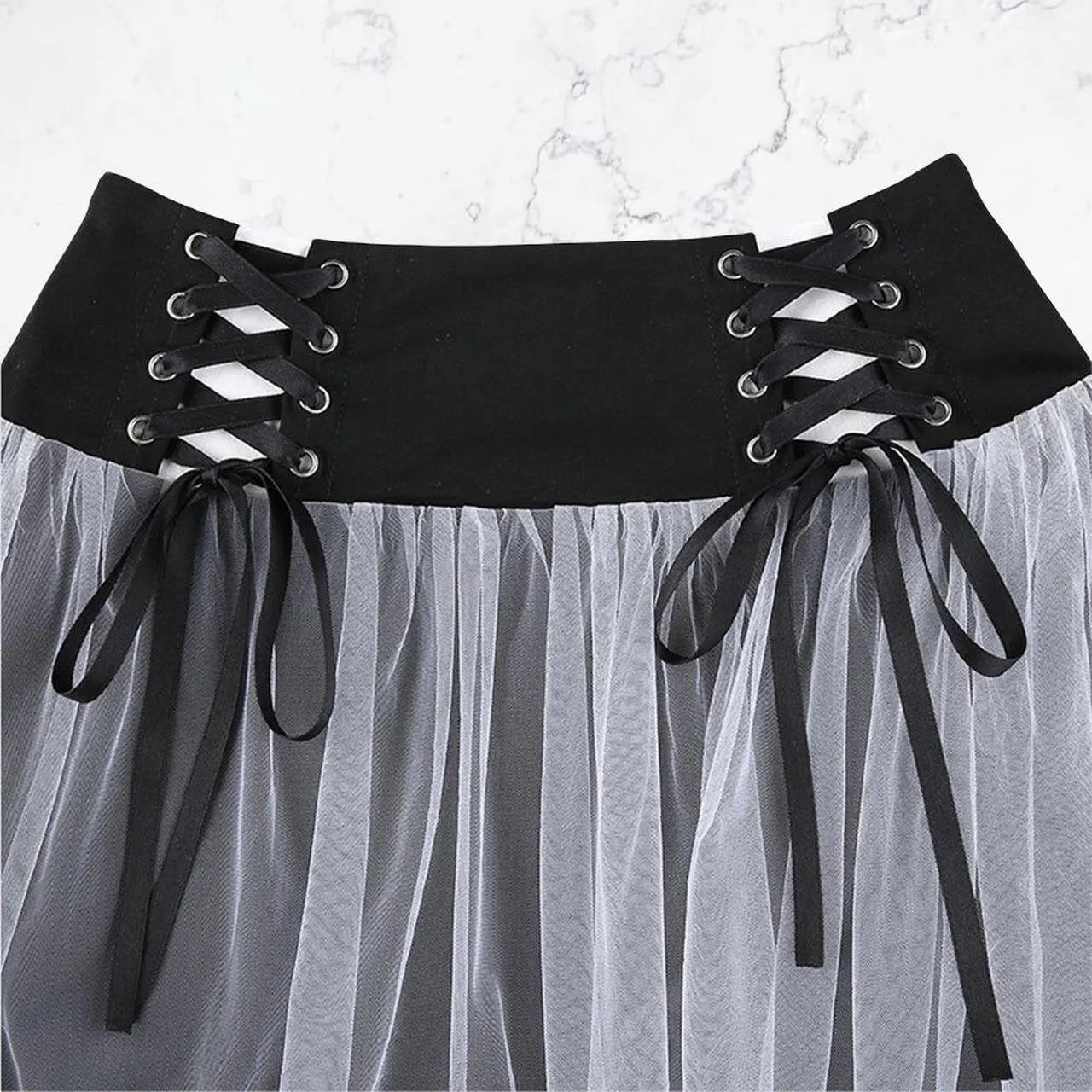 Black Lace Up Mesh Gothic Tutu Skater Skirt