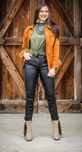 Black leather skinny jeans