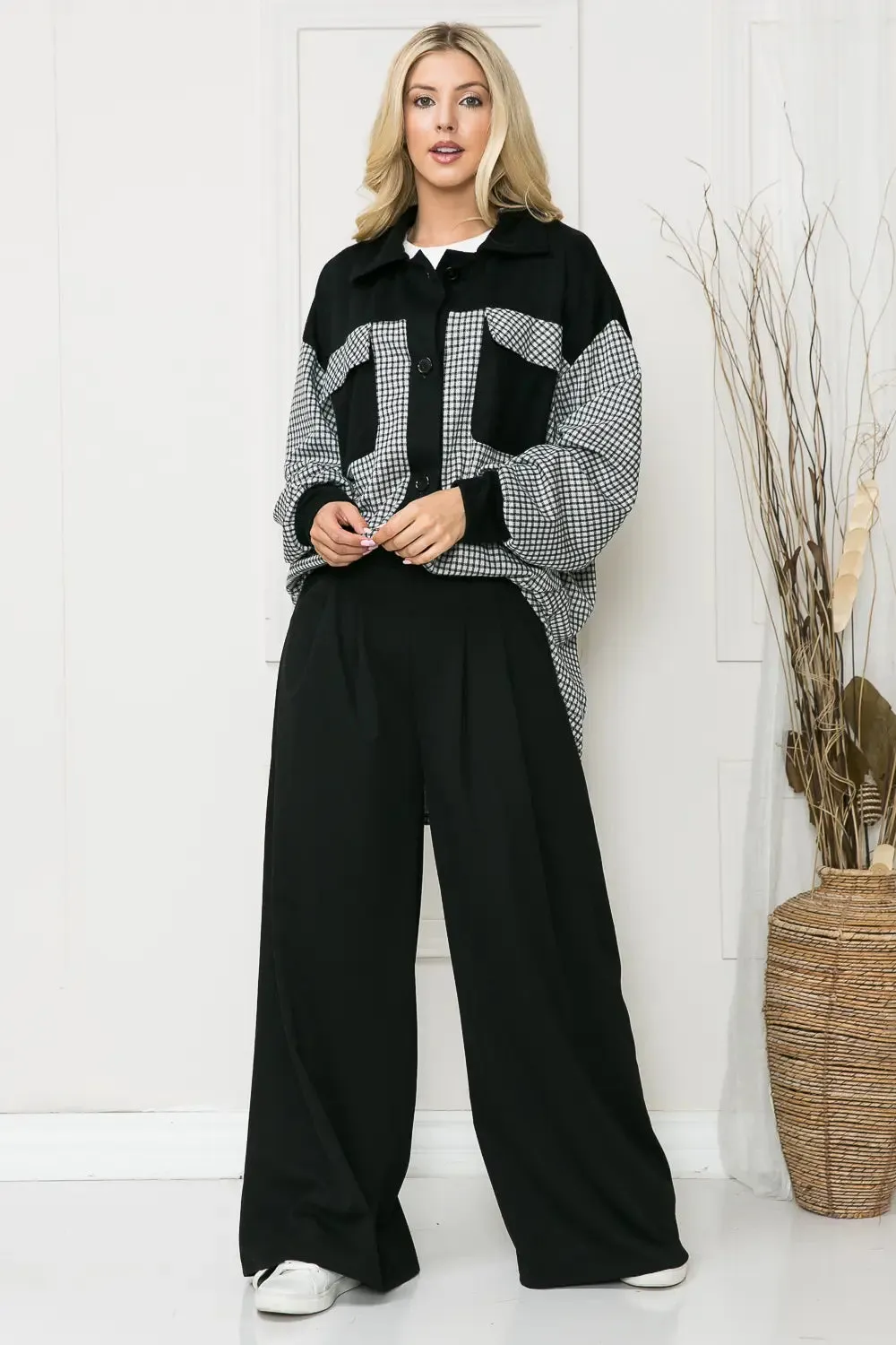 Black Woven Wide Leg Pants