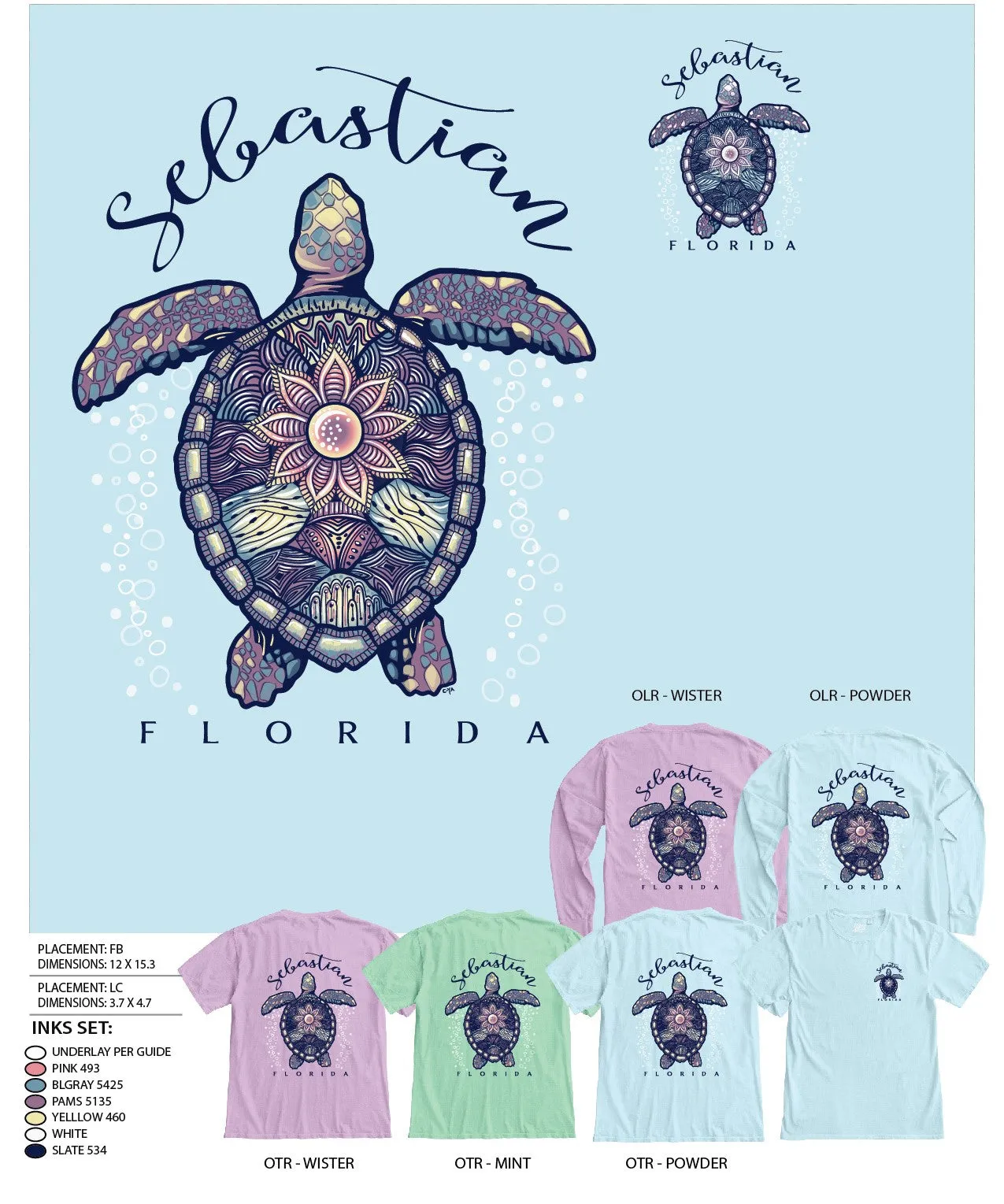 Blue 84 Bubbling Sea Turtle LS  TS (Crew Neck)