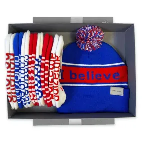 blue & red knit beanie   7 pairs of socks gift in a keepsake box
