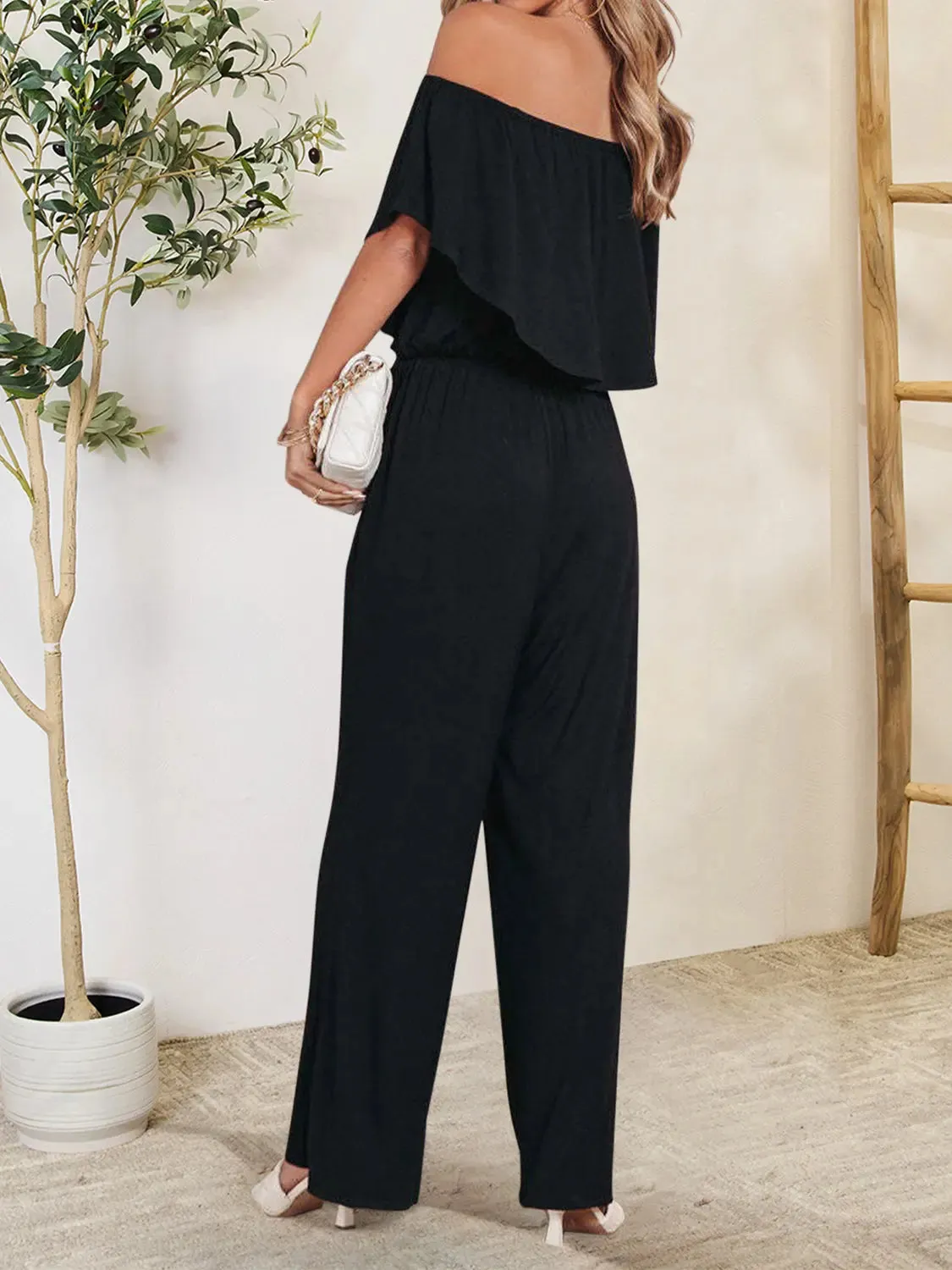 Blue Jumpsuit – Ruffled Off-Shoulder Style Jumpsuit