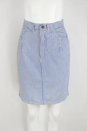 Blue vertical candy stripe denim midi skirt - M