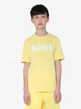 BOSS Boys Logo Print T-Shirt In Yellow