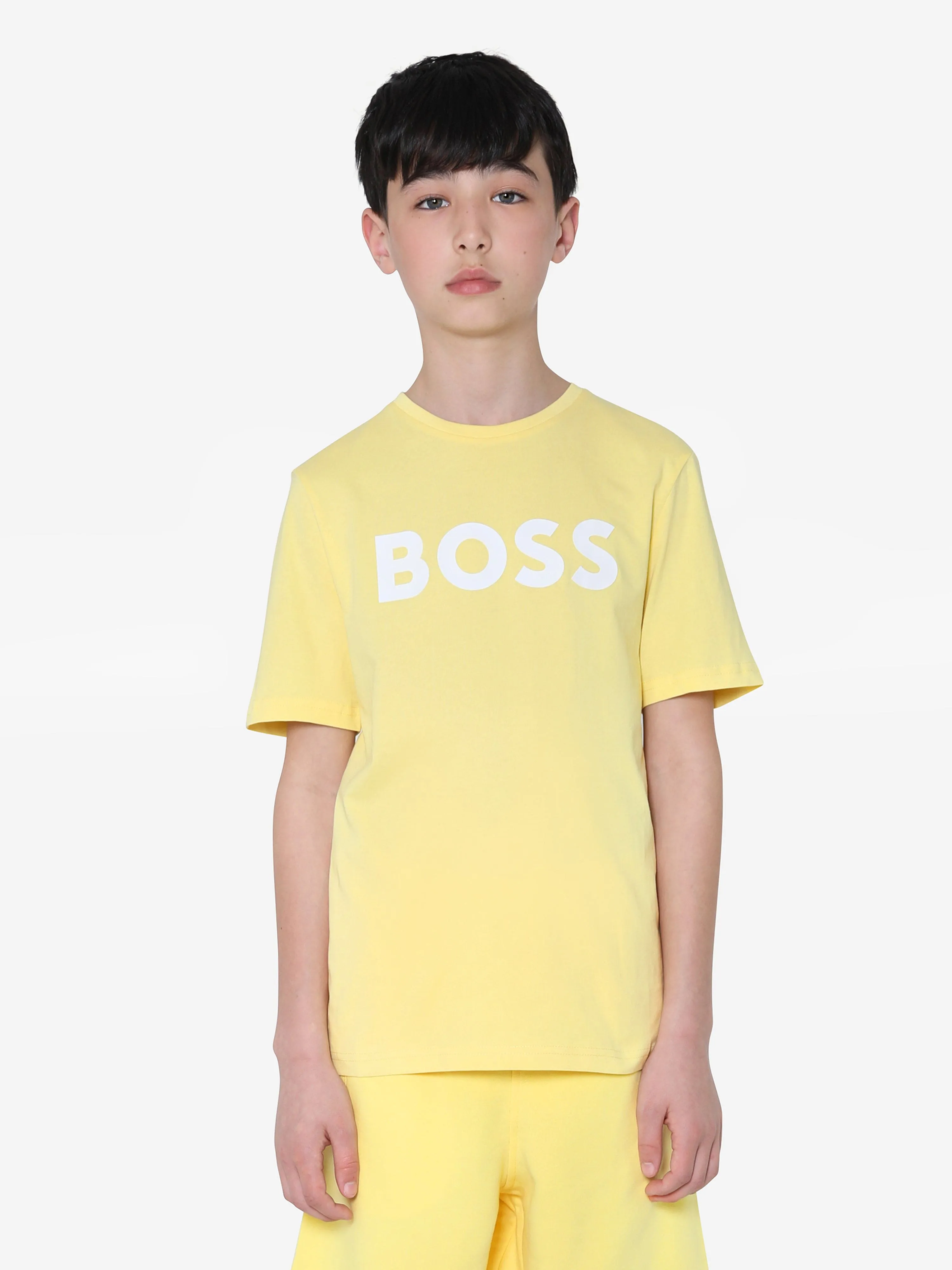 BOSS Boys Logo Print T-Shirt In Yellow