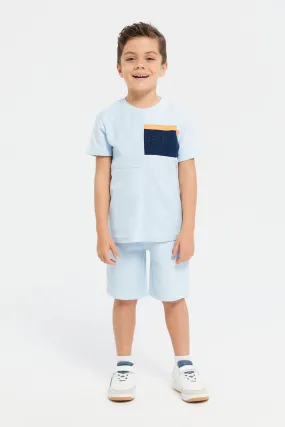 Boys Blue Paneled T-Shirt Set (2 Piece)