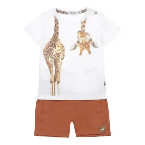 Boys Set T-Shirt And Shorts White Rust Giraffe | Dirkje