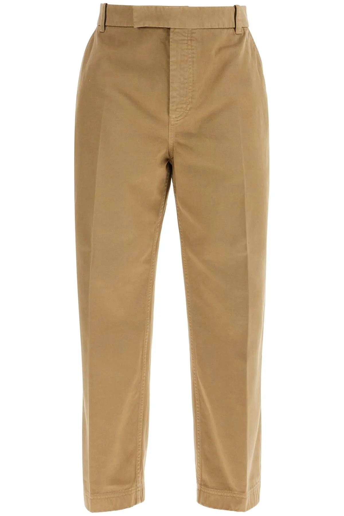 CAMEL COTTON CHINO PANTS WITH TRICOLOR RIBBON