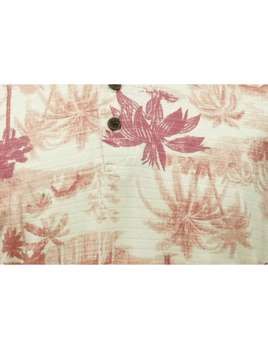 Caribbean Joe Hawaiian Button Front Polo Shirt - M