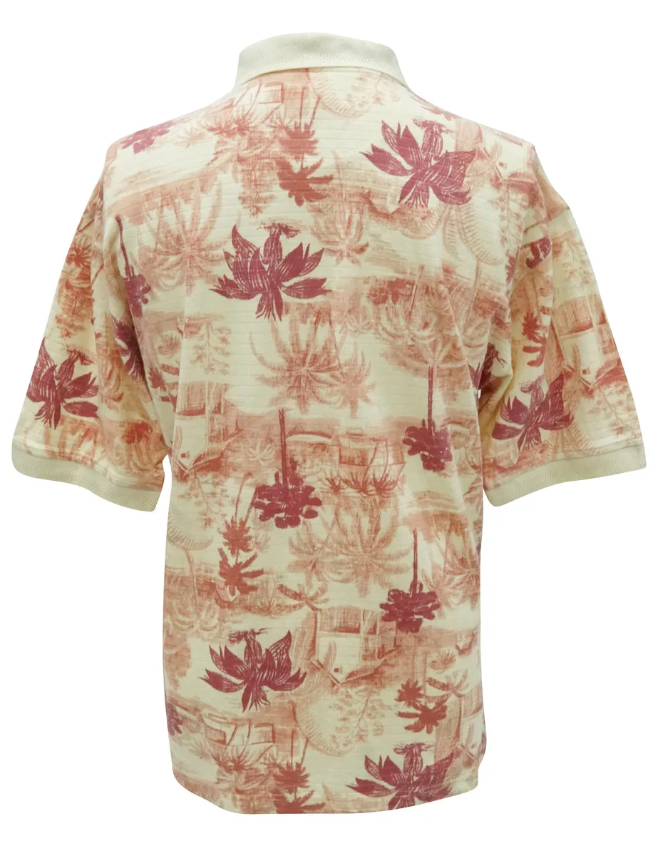 Caribbean Joe Hawaiian Button Front Polo Shirt - M