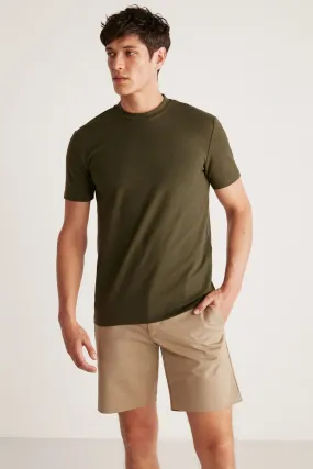 Chad Erkek Slim Fit Ultra Esnek Haki T-shirt
