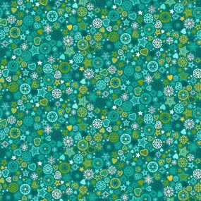 Christmas Brights | Teal Merry Motifs by Makower UK for Andover Fabrics | MU-024-T