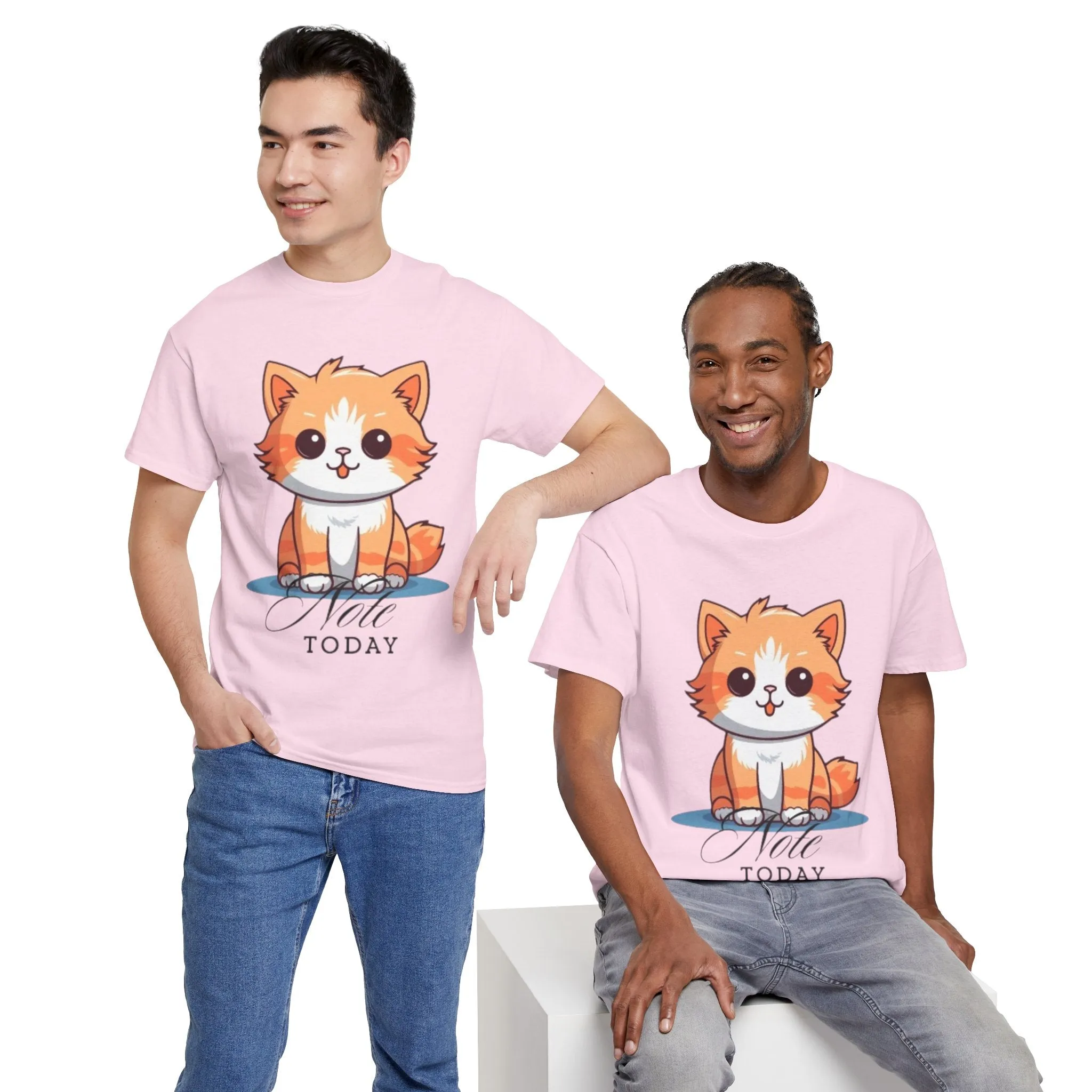 Cute Cat Note Today Unisex Heavy Cotton Tee