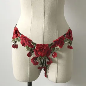 Dripping Red Roses Floral Lace Panties Underwear Thong Lingerie Cage Briefs
