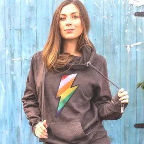 Embroidered Lightning Cowl Neck Hoodie