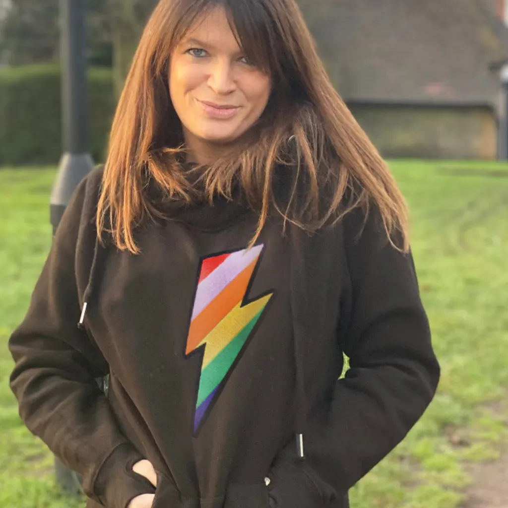 Embroidered Lightning Cowl Neck Hoodie