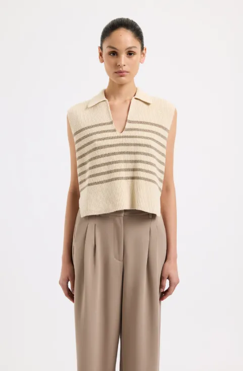 Enes Stripe Knit Vest Chestnut Stripe