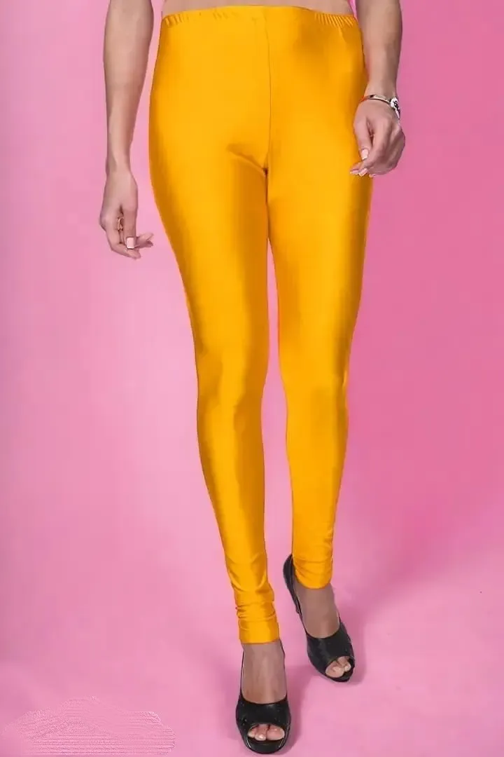 Fabulous Yellow Lycra Solid Leggings For Women