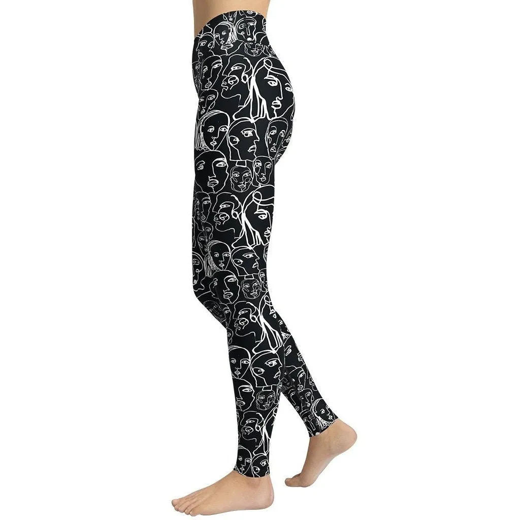Face Drawings Yoga Leggings