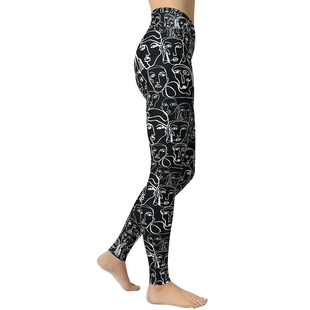 Face Drawings Yoga Leggings